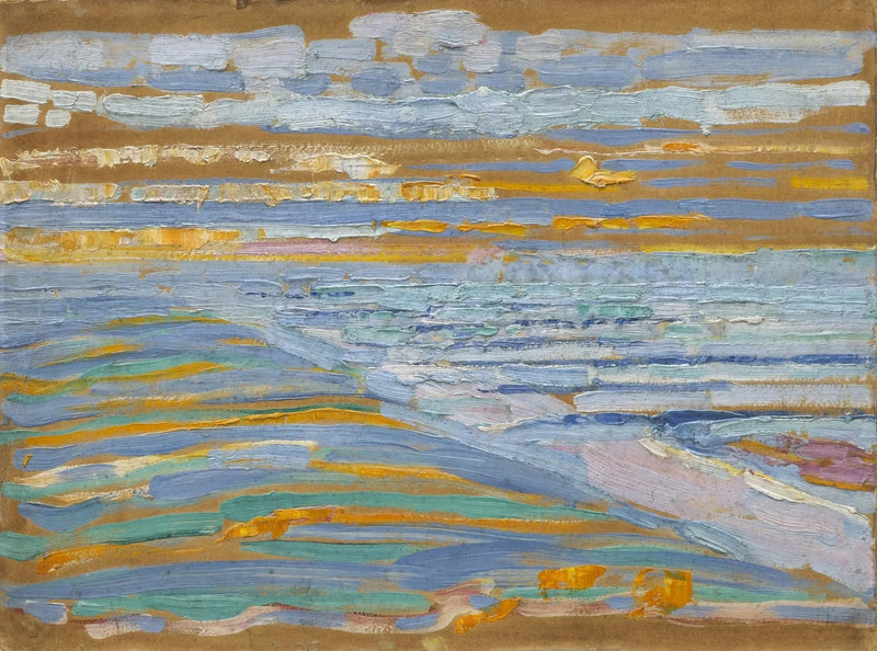Utsikt från sanddynerna med strand och pirar, Domburg - Piet Mondrian