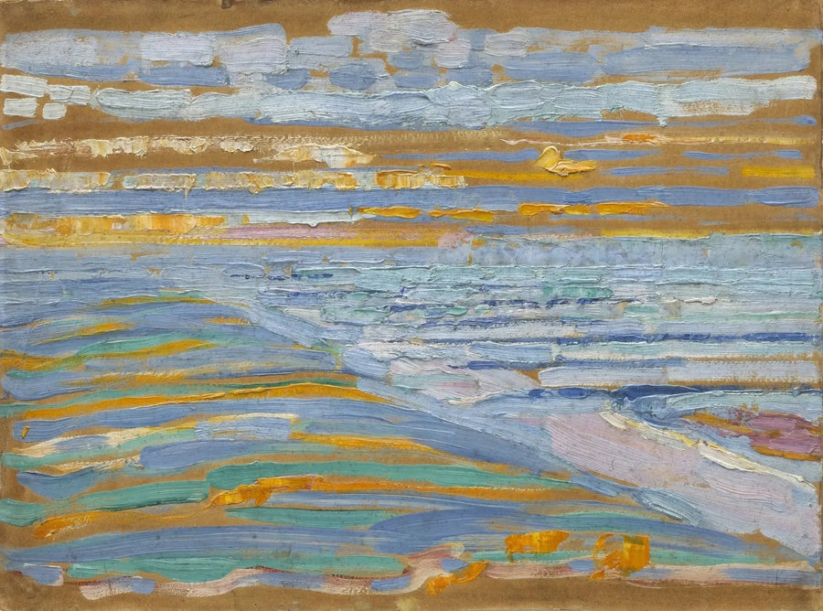 Utsikt från sanddynerna med strand och pirar, Domburg - Piet Mondrian