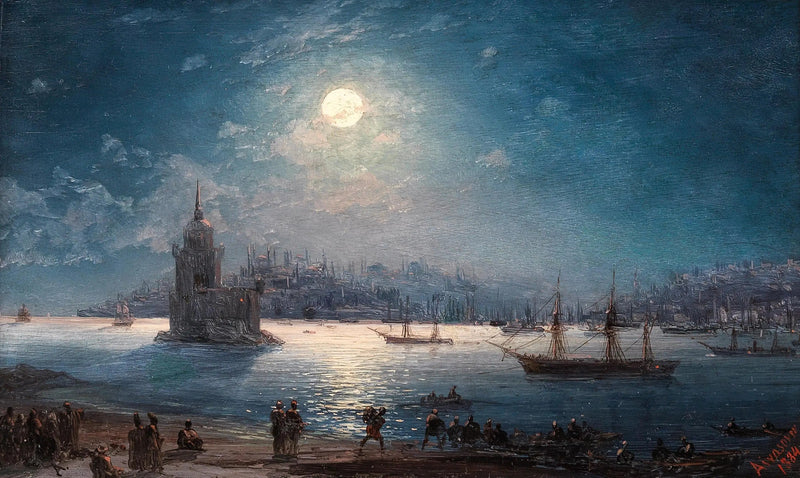 Utsikt över Bosporen med Hagia Sophia och Jungfrutornet i månskenet - Ivan Aivazovskij