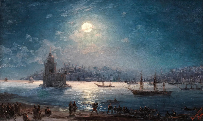 Utsikt över Bosporen med Hagia Sophia och Jungfrutornet i månskenet - Ivan Aivazovskij