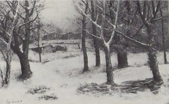 Utsikt över Crêtes-parken under snö - Gustave Courbet