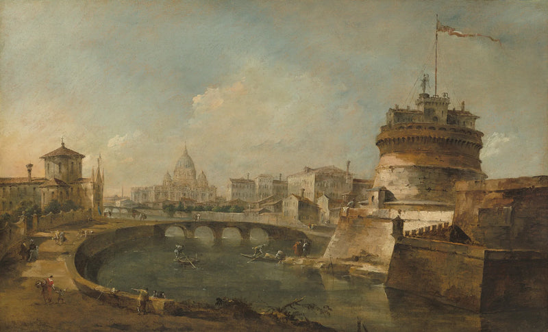 Fantasifull vy av Château Saint-Ange, Rom - Francesco Guardi