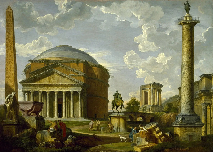 Fantastisk utsikt över Pantheon och andra monument från det antika Rom - Giovanni Paolo Panini