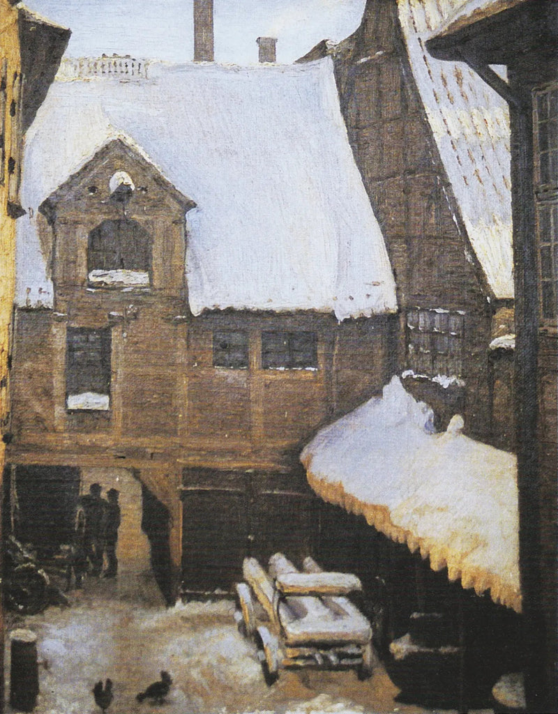 Vinterutsikt vid Mikkel Vibes hus (även känt som Sigvert Grubbes hus) på Strandgade i Christianshavn, Köpenhamn. - Peder Severin Krøyer
