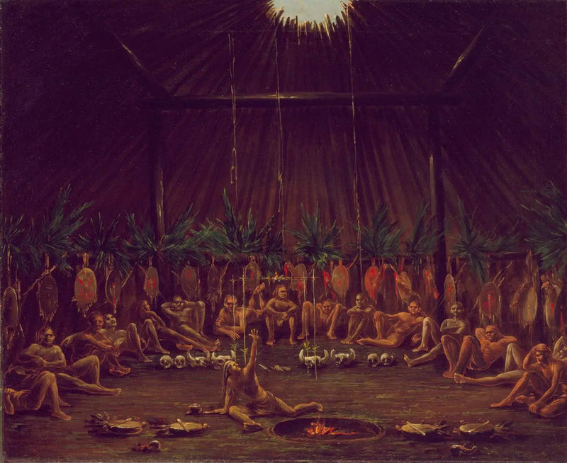 Interiörvy av Medicine Lodge, Mandan O-kee-pa-ceremoni - George Catlin