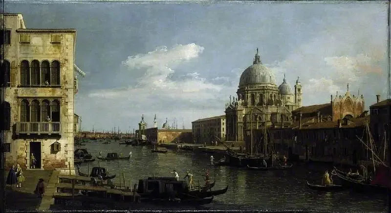 Utsikt över Grand Canal: Santa Maria della Salute och Dogana från Campo Santa Maria Zobenigo - Canaletto