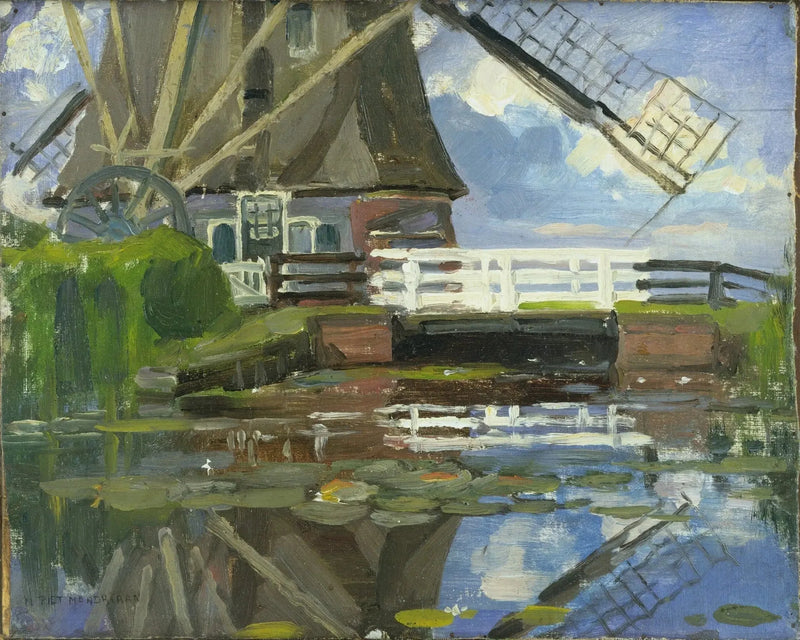 Avskuren vy av Broekzijder-möllan på Gein-vindarna som vetter mot väster - Piet Mondrian