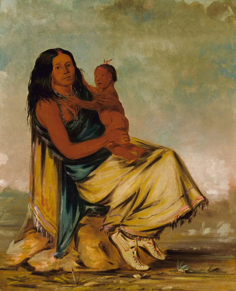 Wáh-chee-te, Cler-mónts fru, och hennes barn - George Catlin