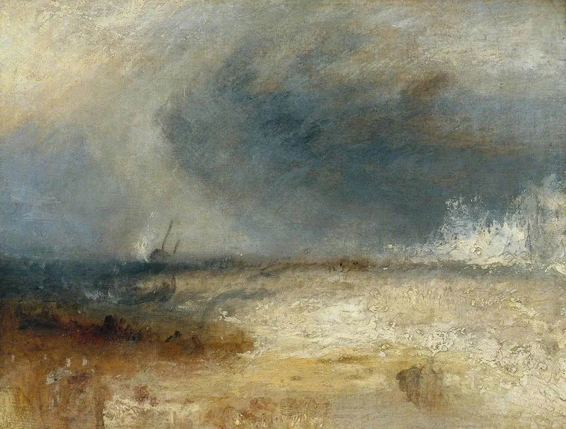 Vågor som bryter mot en strand - J. M. W. Turner