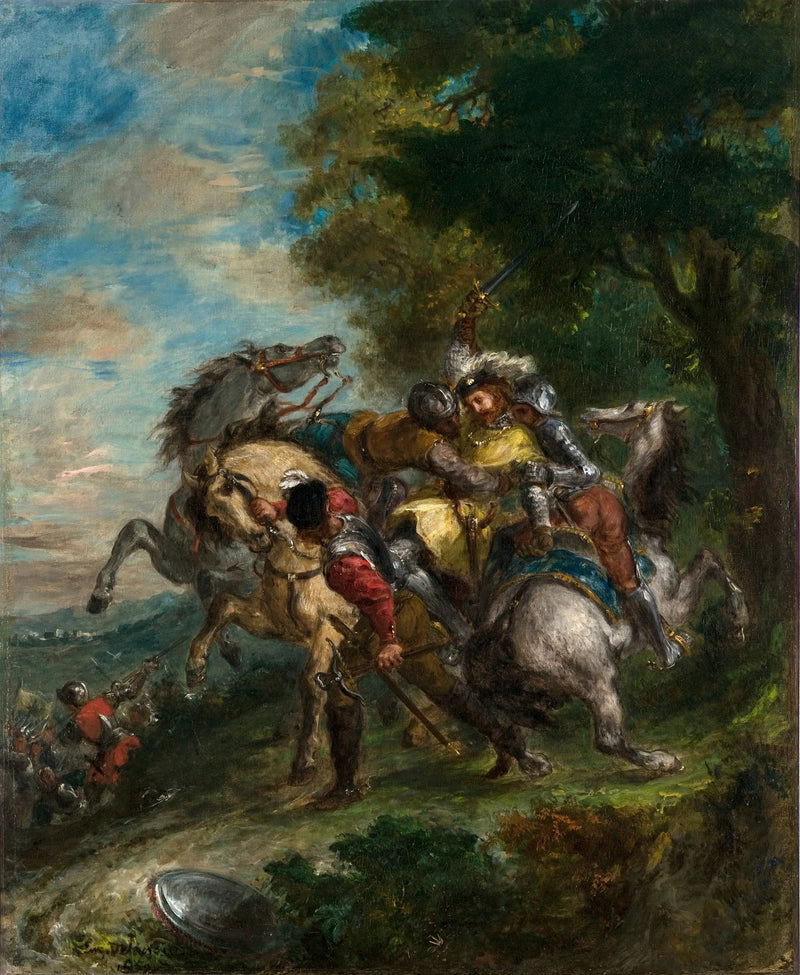 Weislingen fångad av Götz män - Eugène Delacroix