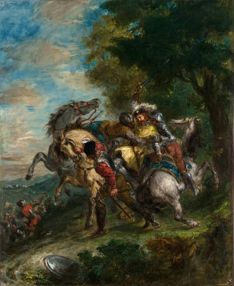 Weislingen fångad av Götz män - Eugène Delacroix