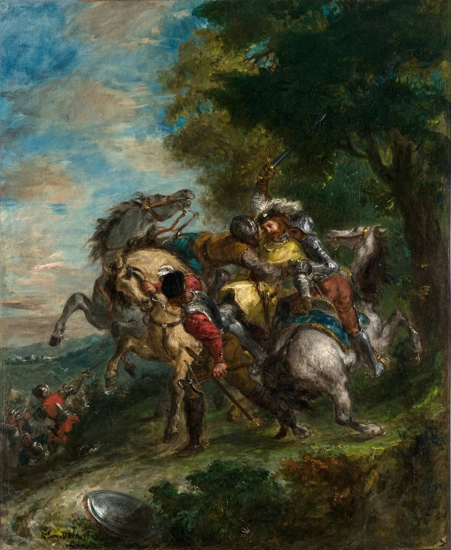 Weislingen fångad av Götz män - Eugène Delacroix