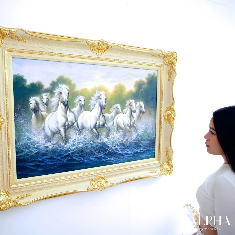 White Horses and Rivers - Kittiphong | 90 x 60 cm Reproductions de tableaux à la peinture à l’huile