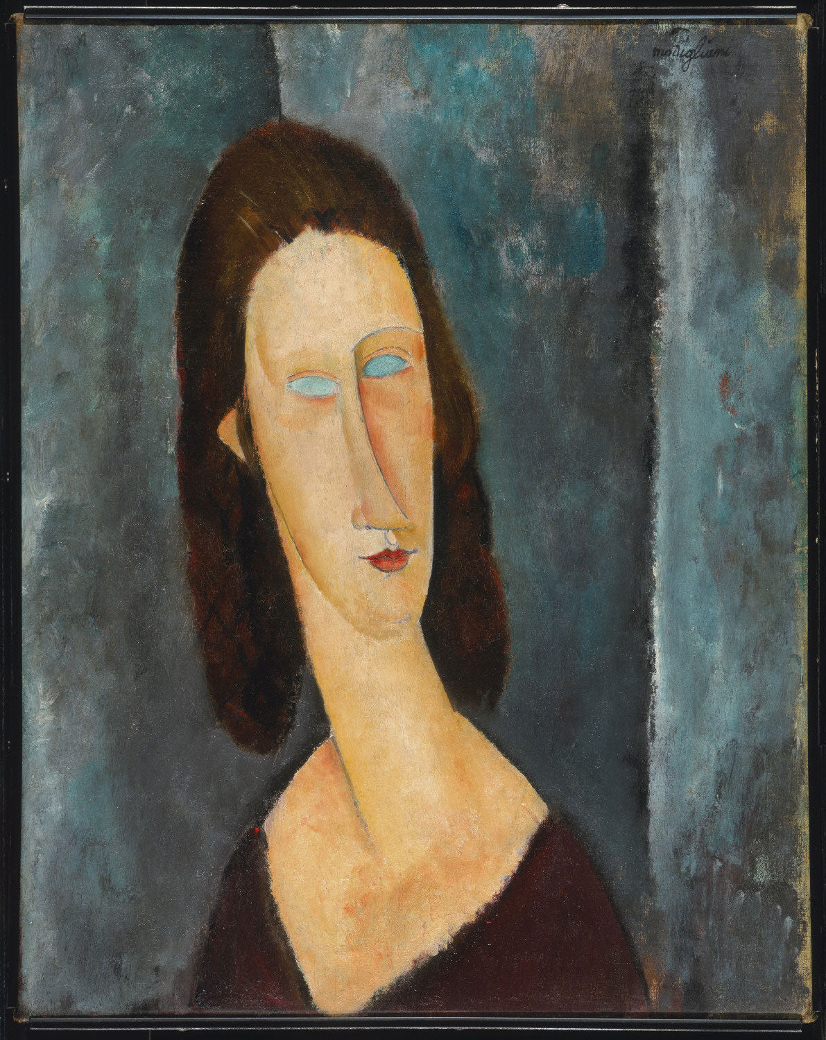Reproduction du tableau « Yeux bleux (Portrait de Madame Jeanne Hébuterne) - Amedeo Modigliani » par Alpha Reproduction en peinture à l’huile