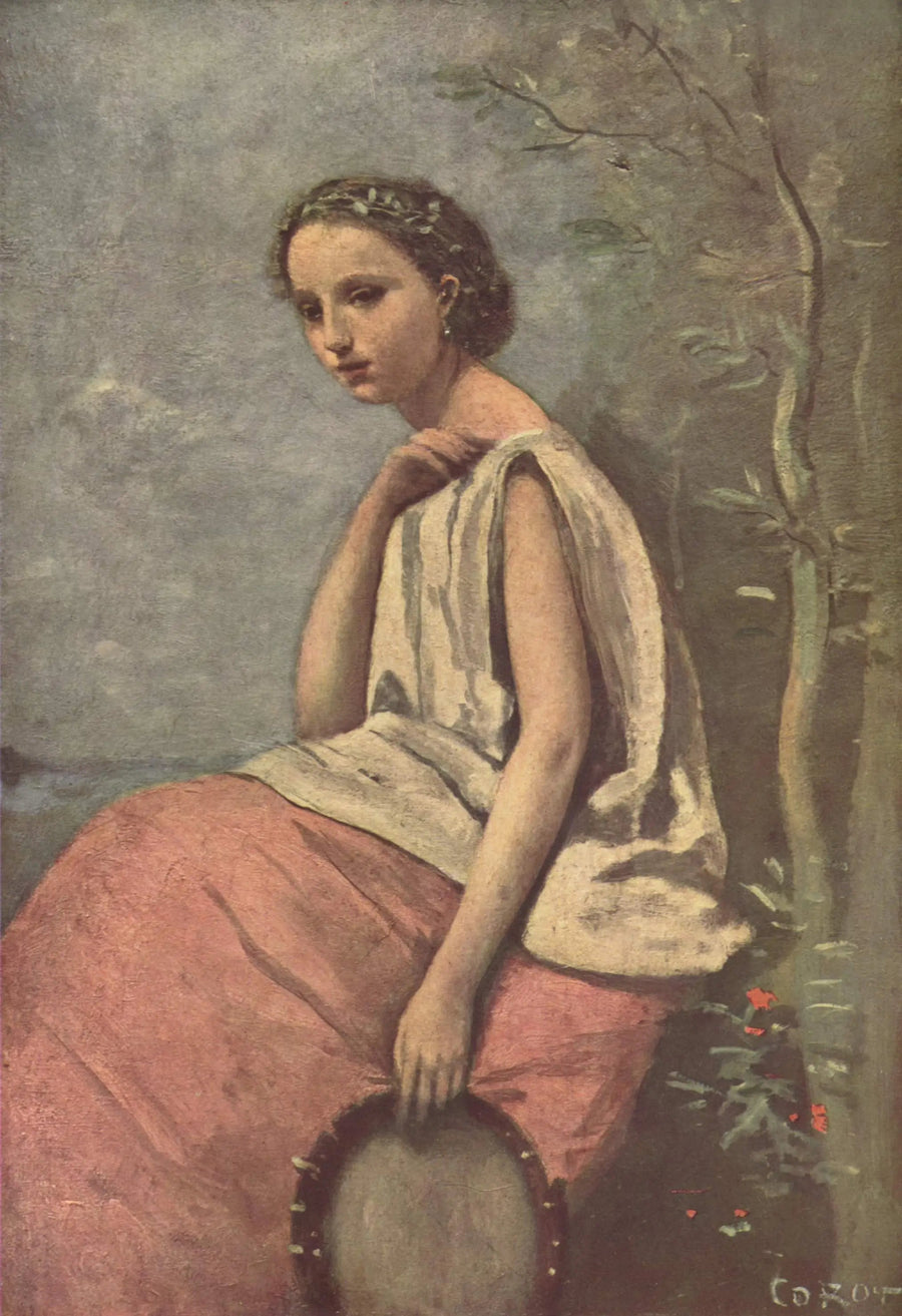 Zingara med basque-trumma - Jean-Baptiste Camille Corot